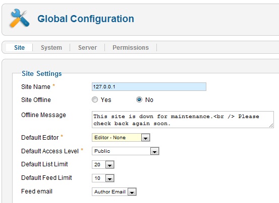 Joomla 1.6 PINsafe IntegrationJoomla Global Configuration Editor.jpg