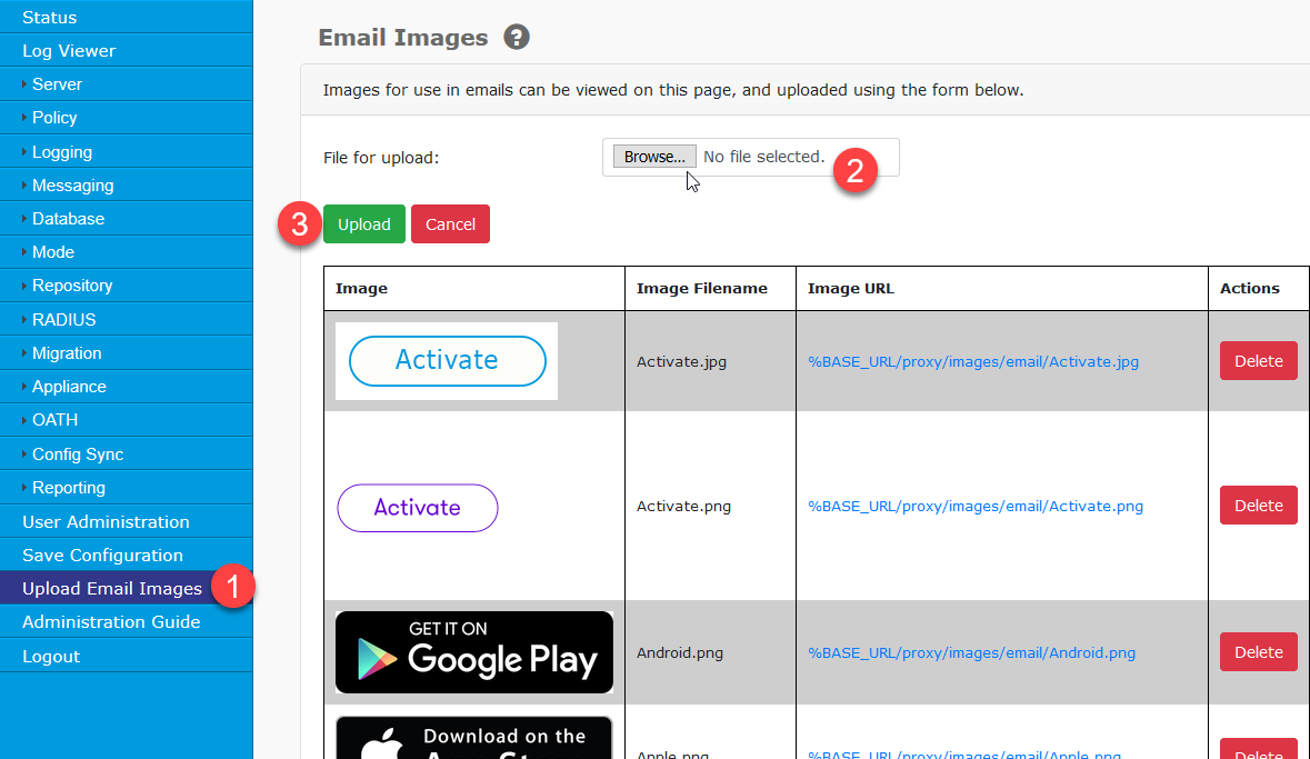 Upload Email Images Screen