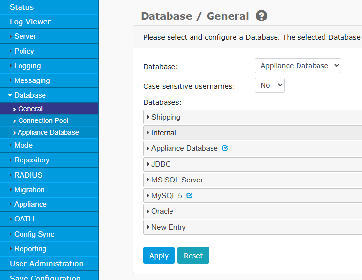 Database General Configuration
