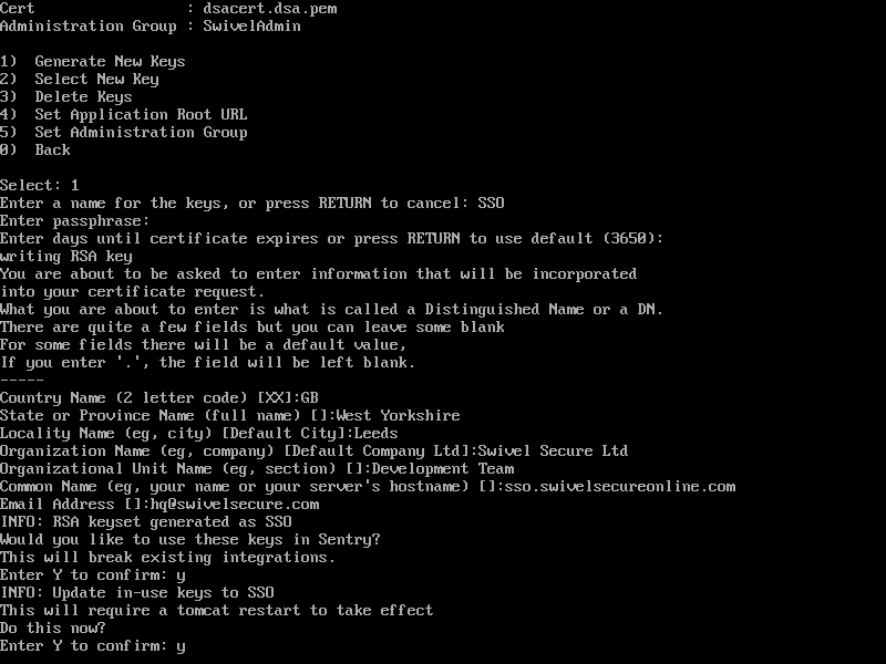 CMI Generate Keys Screen