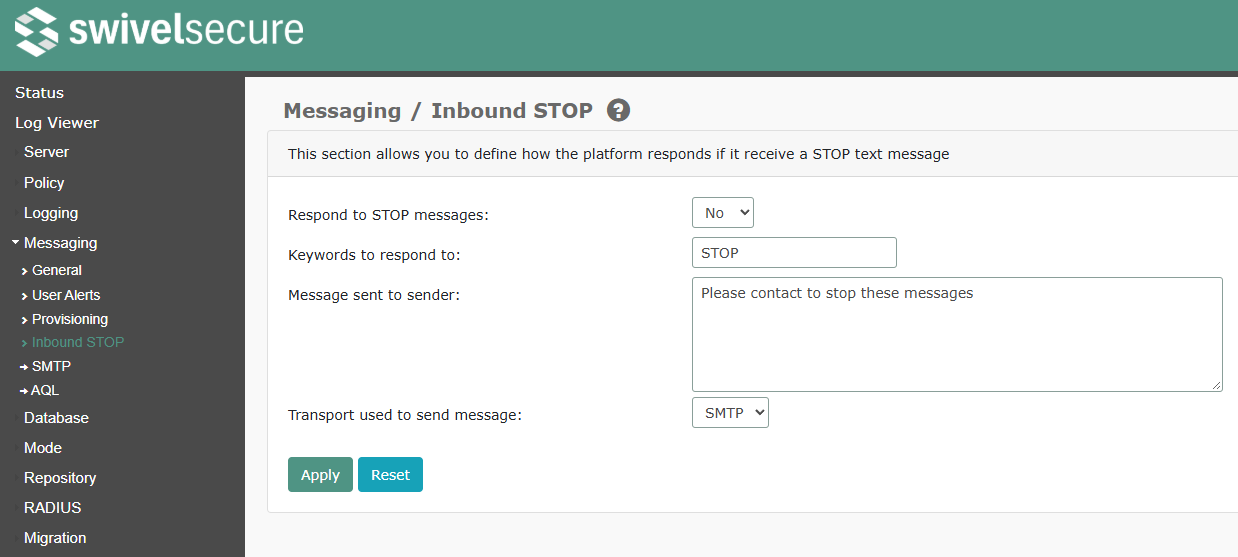 Inbound STOP
