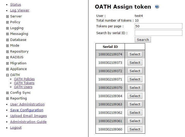 OATH Assign Token Screen
