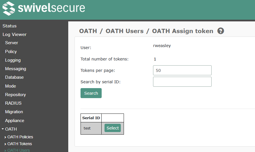 OATH Assign Token Screen