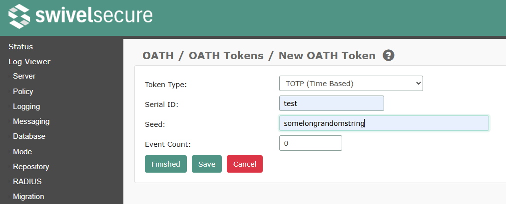 New OATH Token Screen