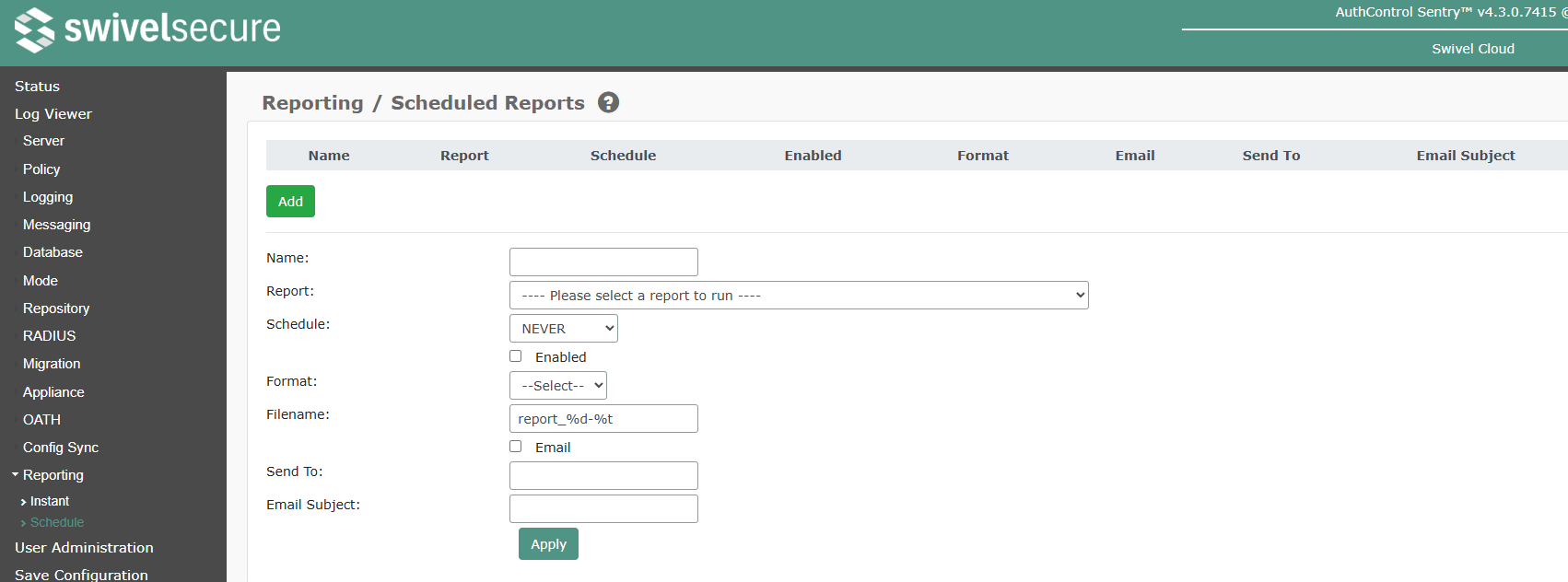 Swivel Reporting New Report