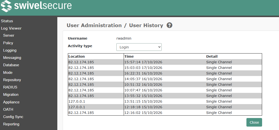 User History Screen