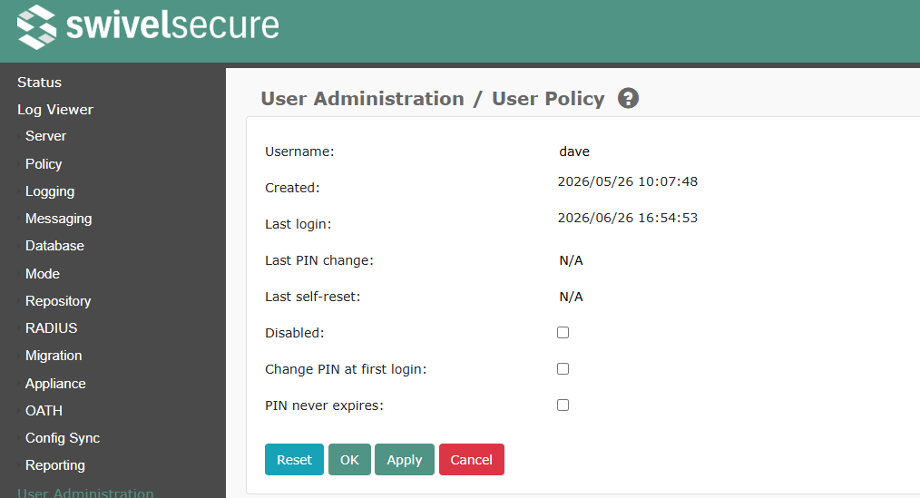 User Policy Screen