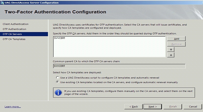 8 Forefront UAG Direct Access Two Factor Authentication Configuration CA selection.jpg