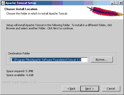 alt Apache Tomcat Install Location Screen