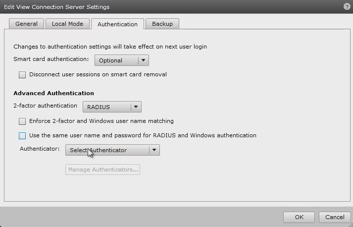 VMware View 51 Swivel integration Authentication RADIUS selected.jpg